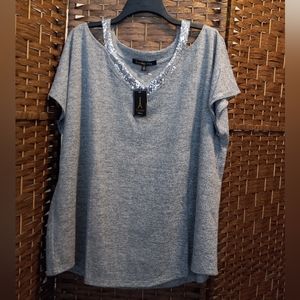 Louise Paris Sequin Embellished Cold Shoulder Blouse Top Soft Sweater